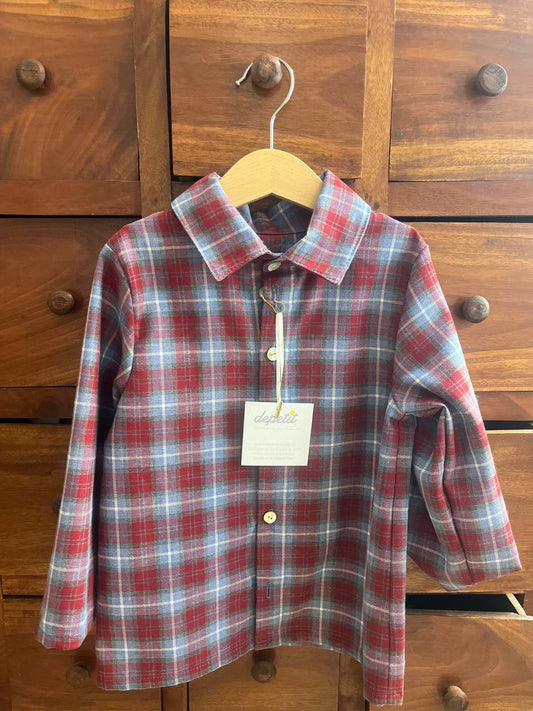 Camicia unisex Modello Olly in Cotone Felpato – Fantasia a quadri rossa e azzurro