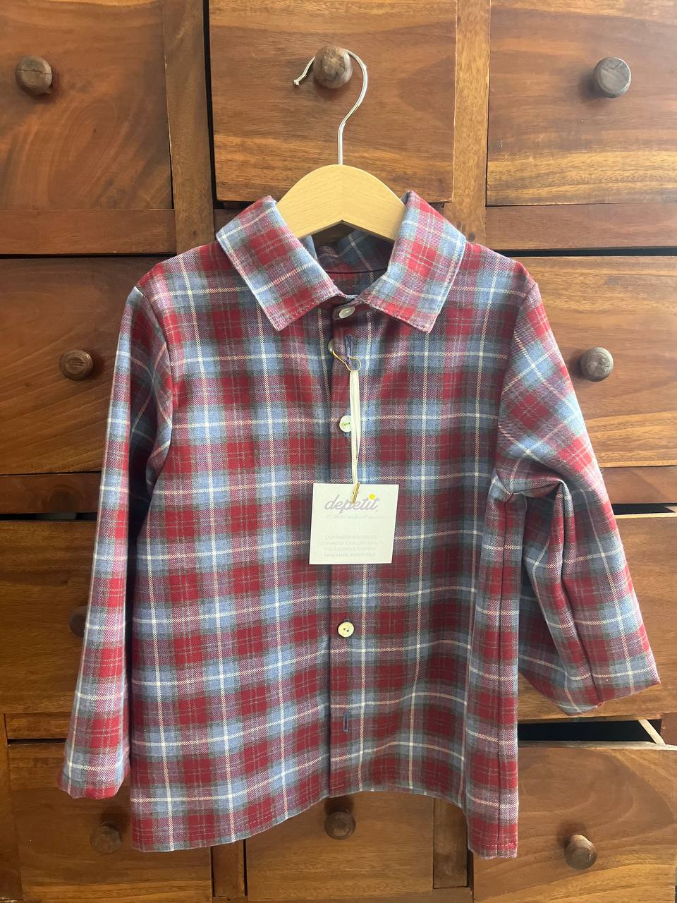 Camicia unisex Modello Olly in Cotone Felpato – Fantasia a quadri rossa e azzurro