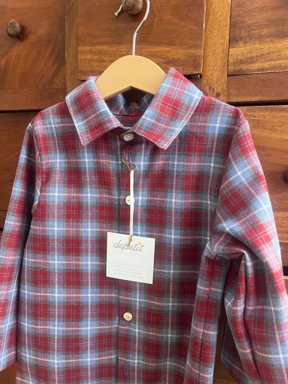 Camicia unisex Modello Olly in Cotone Felpato – Fantasia a quadri rossa e azzurro