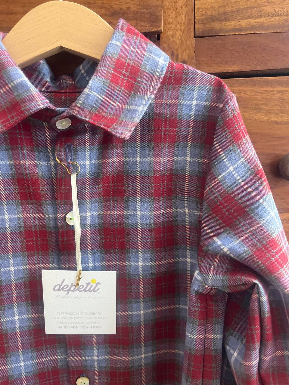 Camicia unisex Modello Olly in Cotone Felpato – Fantasia a quadri rossa e azzurro