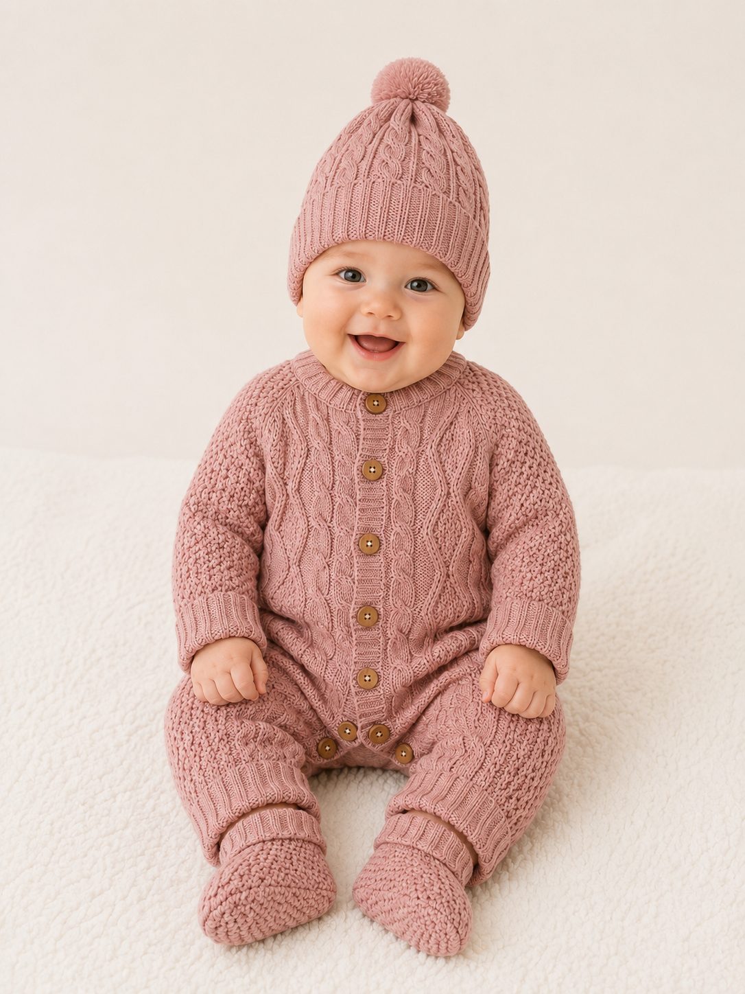 Set completo per neonato: tutina, cappello e scarpine: Rosso / 6 M