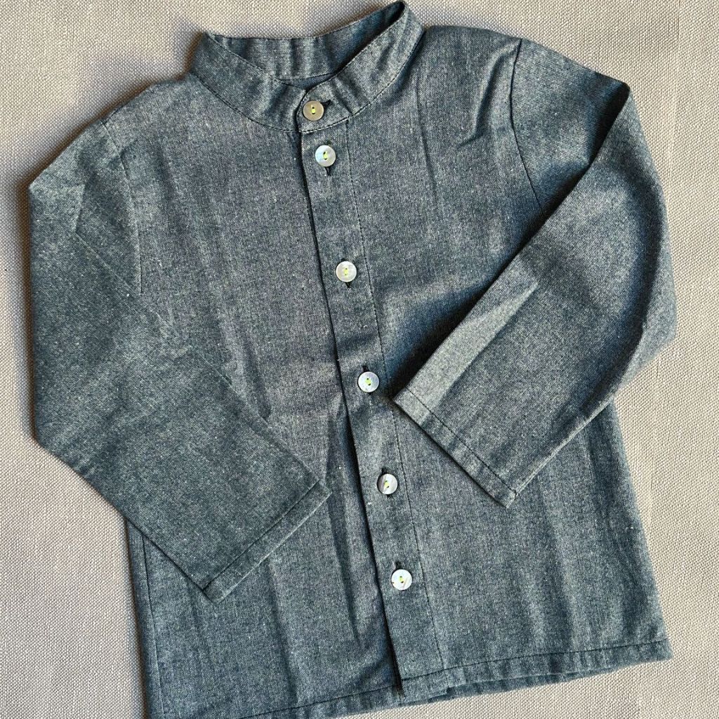 MANDARIN COLLAR SHIRT FOR CHILDREN mod. AMOS- GREEN FLEECE COTTON