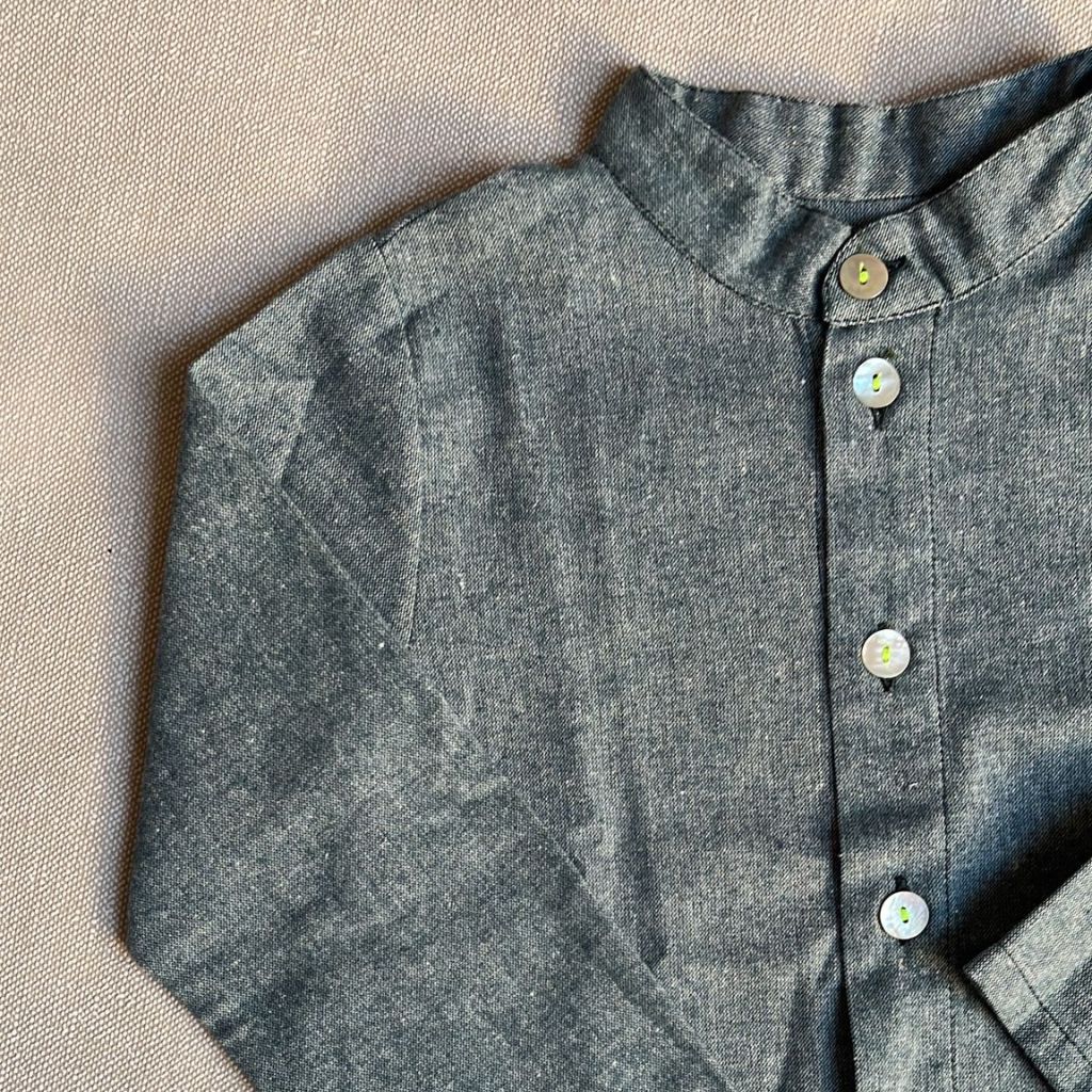 MANDARIN COLLAR SHIRT FOR CHILDREN mod. AMOS- GREEN FLEECE COTTON