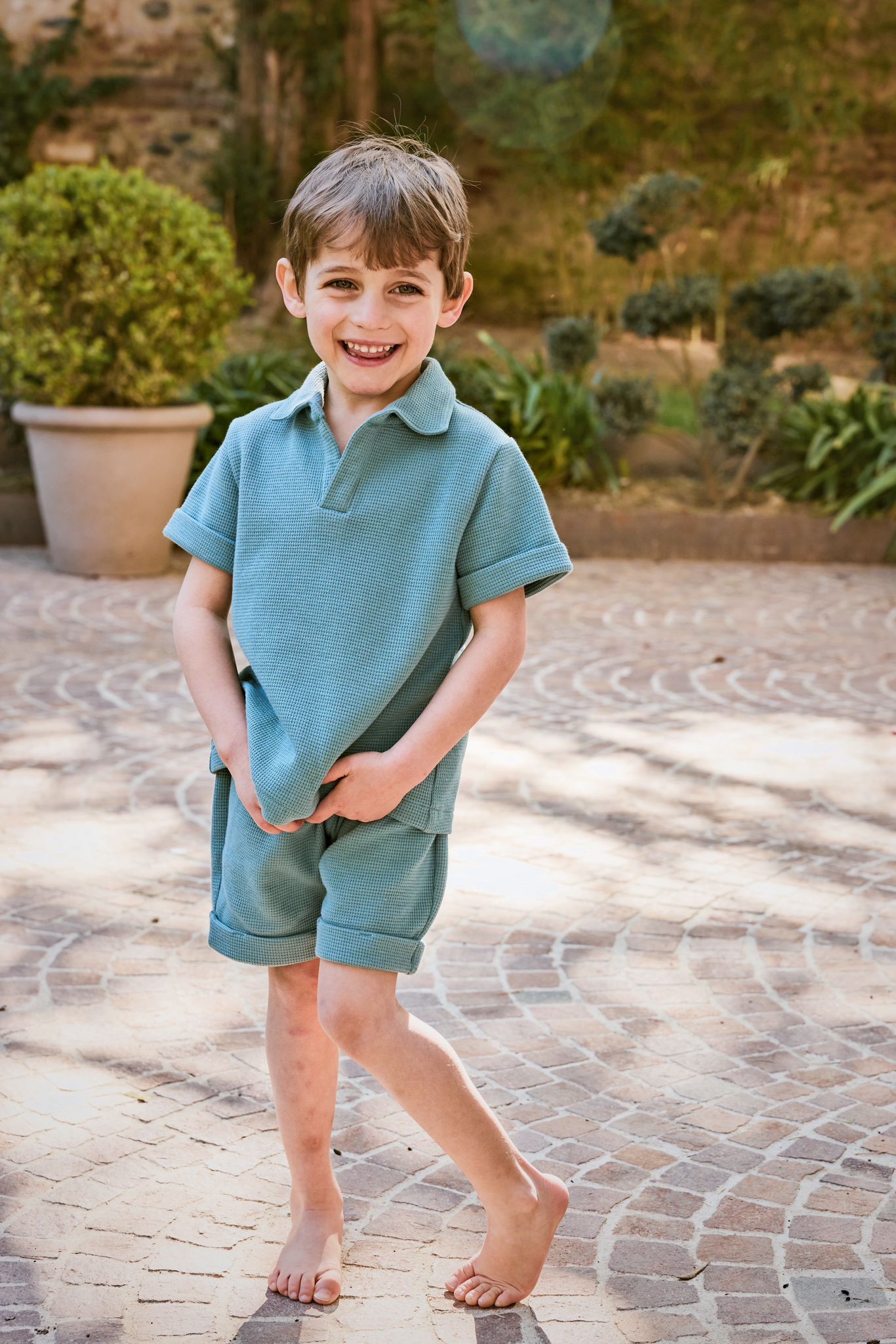 BERNIE - Polo unisex in Jersey Di Waffle Piqué color verde acqua