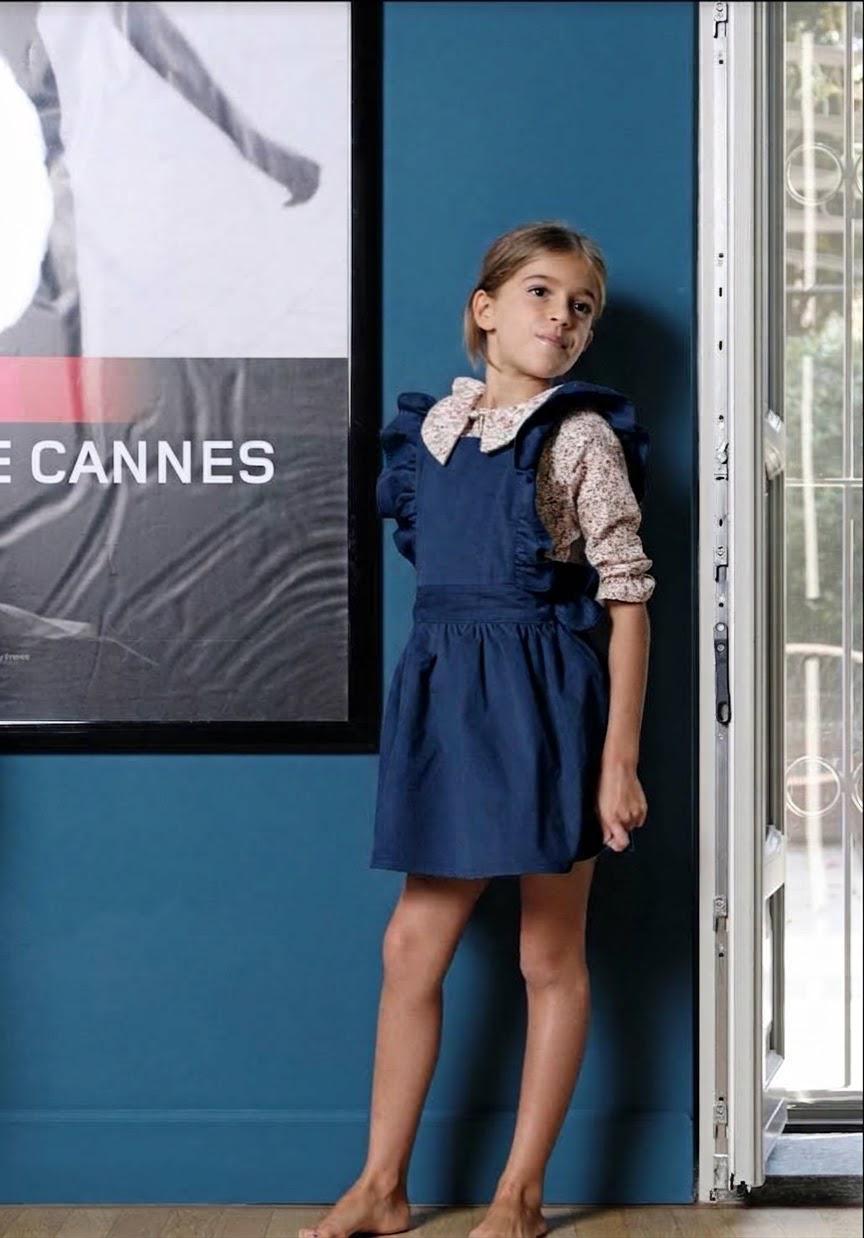 VESTITO SALOPETTE IN VELLUTO BLU NAVY BAMBINA