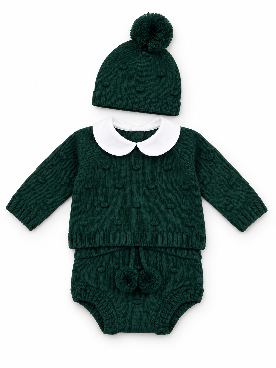 Completo neonato in maglia con colletto Peter Pan
