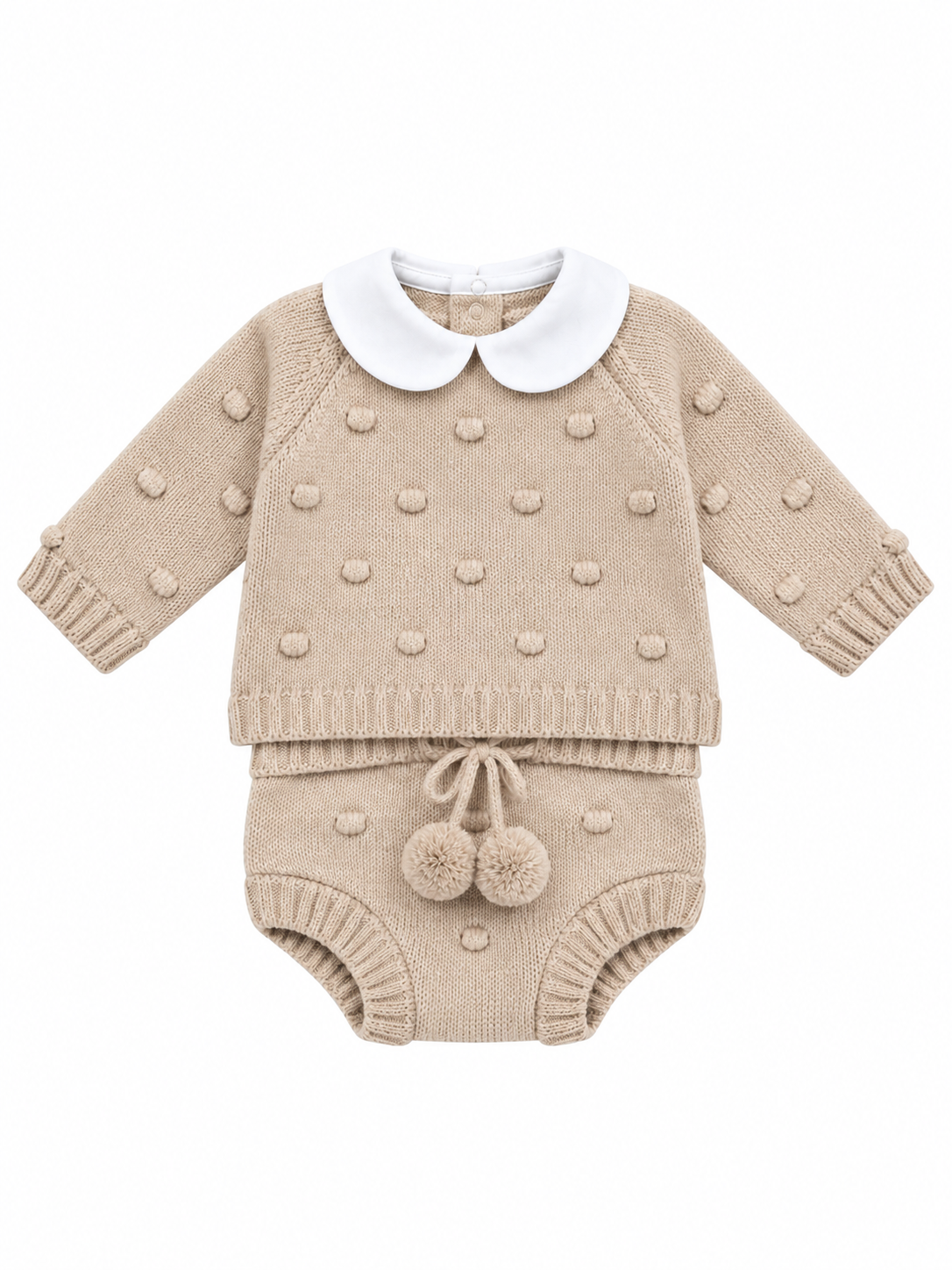 Completo neonato in maglia con colletto Peter Pan
