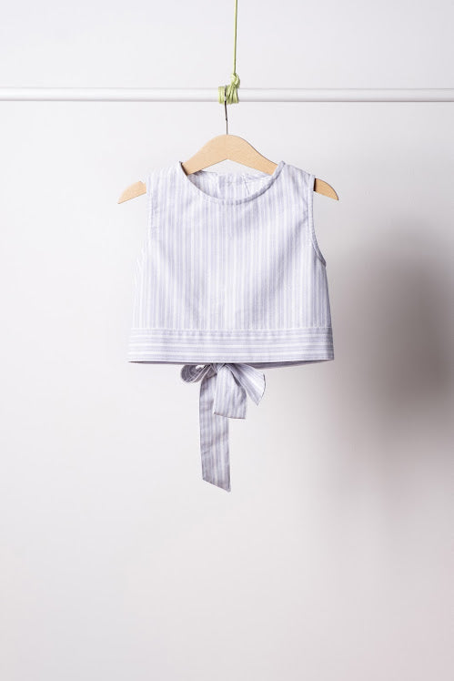 EMMA - Camicia smanicata Bambina in lino rigato
