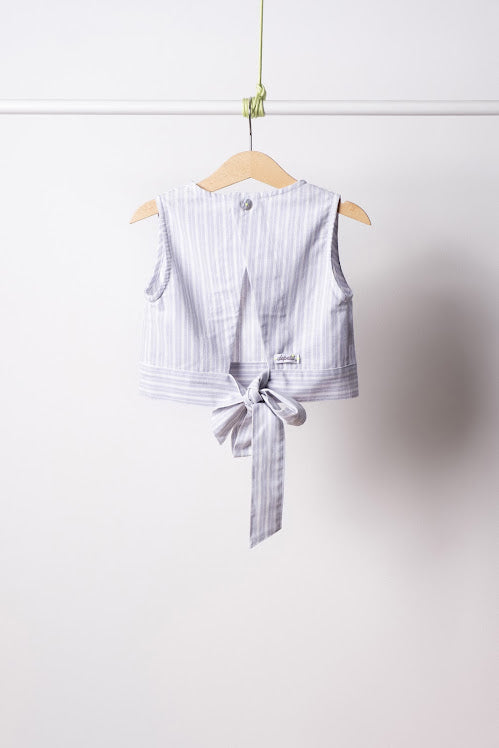 EMMA - Camicia smanicata Bambina in lino rigato