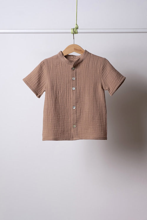 Camicia AMOS manica corta  mussola cacao unisex