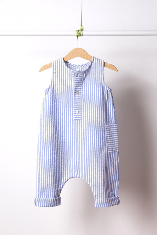 Salopette OCEAN seersucker rigato azzurro