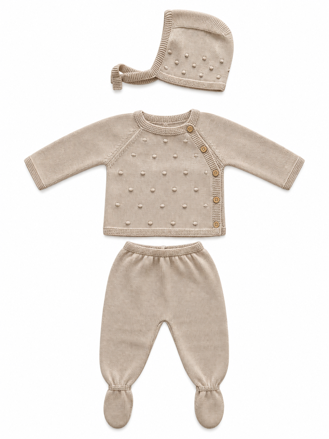 CT156 SET 3 PEZZI COTONE: Areia / 0/3 mesi