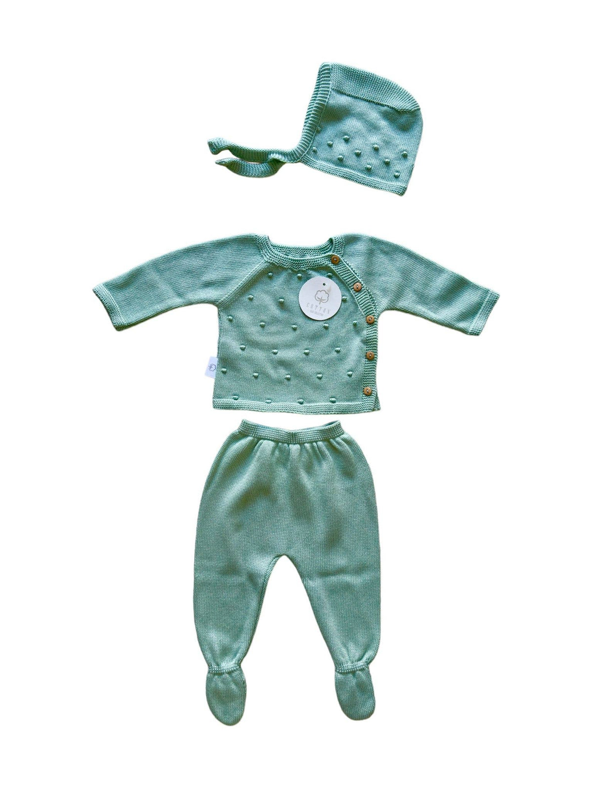 CT156 SET 3 PEZZI COTONE: Verde / 0/3 mesi