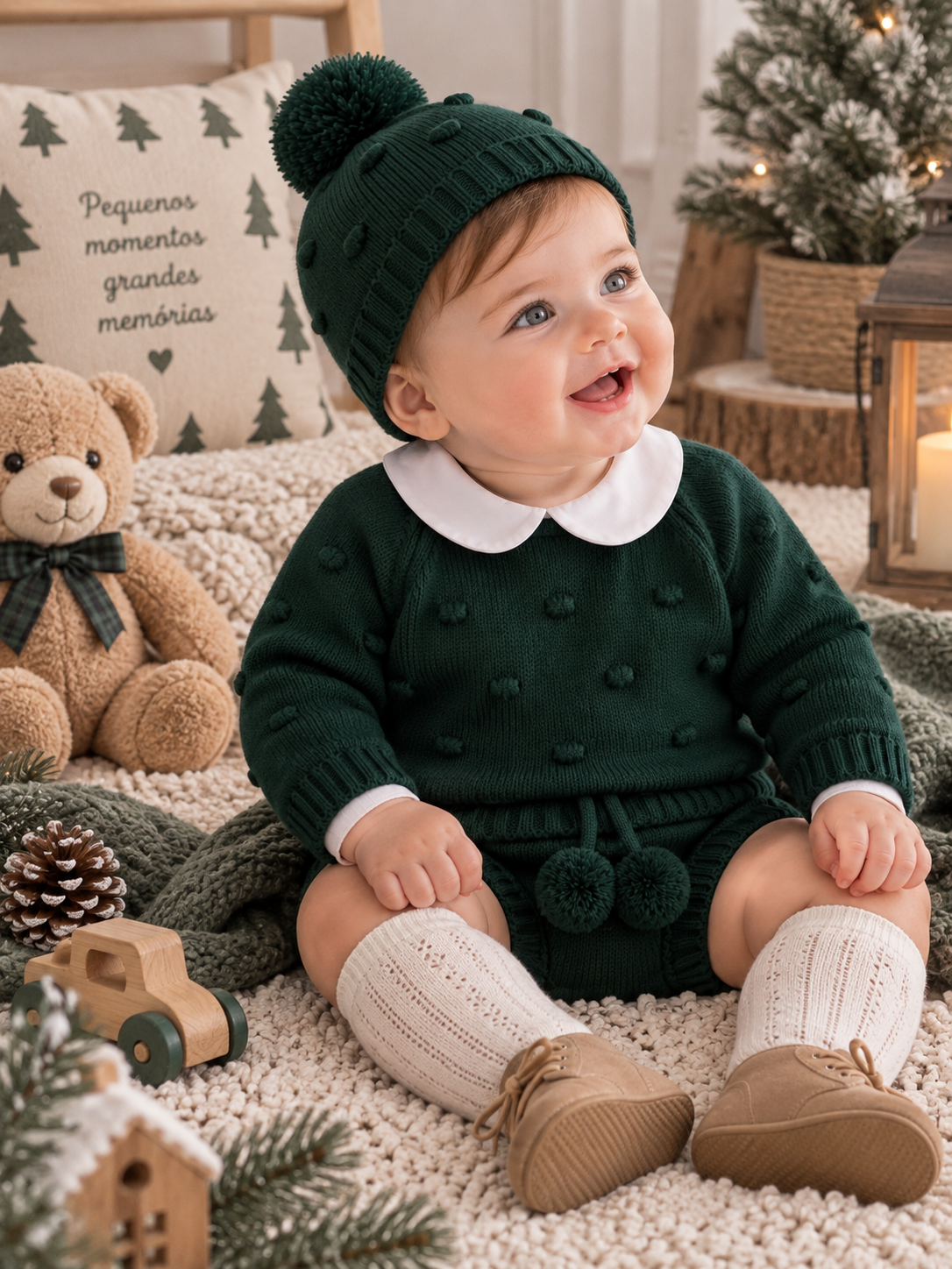 Completo neonato in maglia con colletto Peter Pan