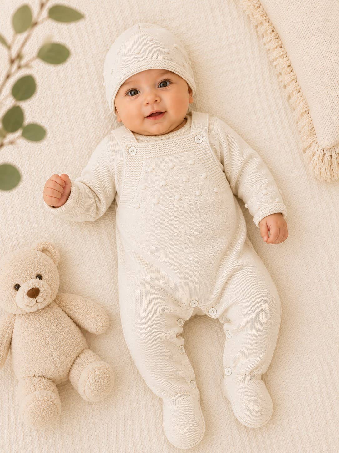 CT28 – Set salopette, maglioncino e cappellino - 100% cotone