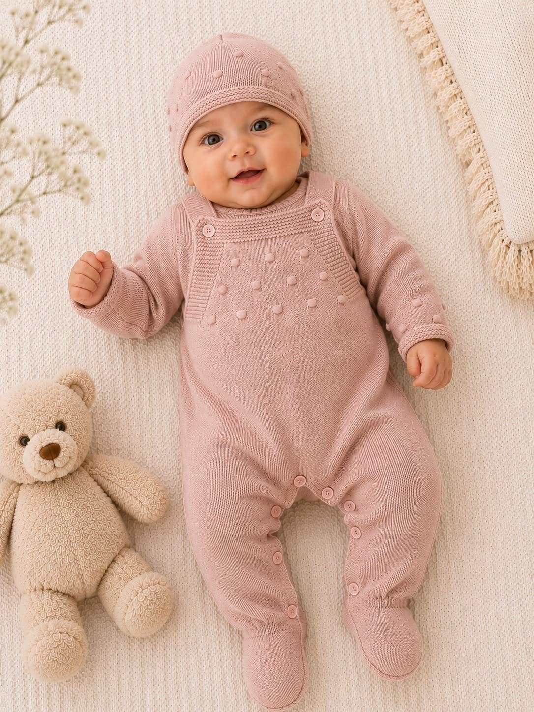 CT28 – Set salopette, maglioncino e cappellino - 100% cotone