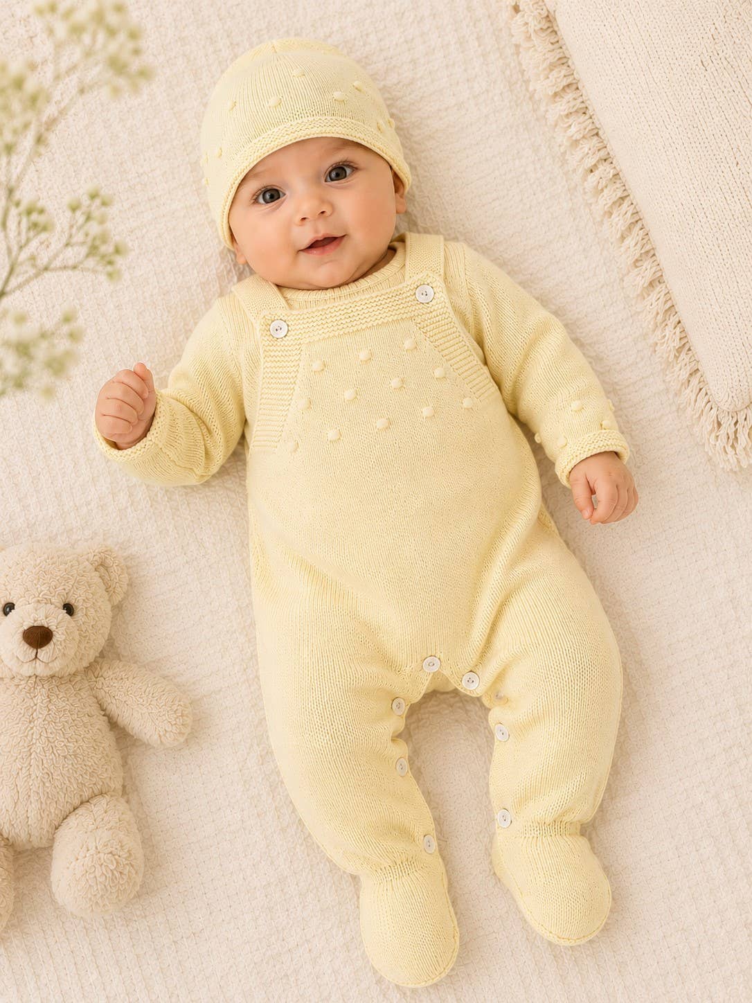 CT28 – Set salopette, maglioncino e cappellino - 100% cotone