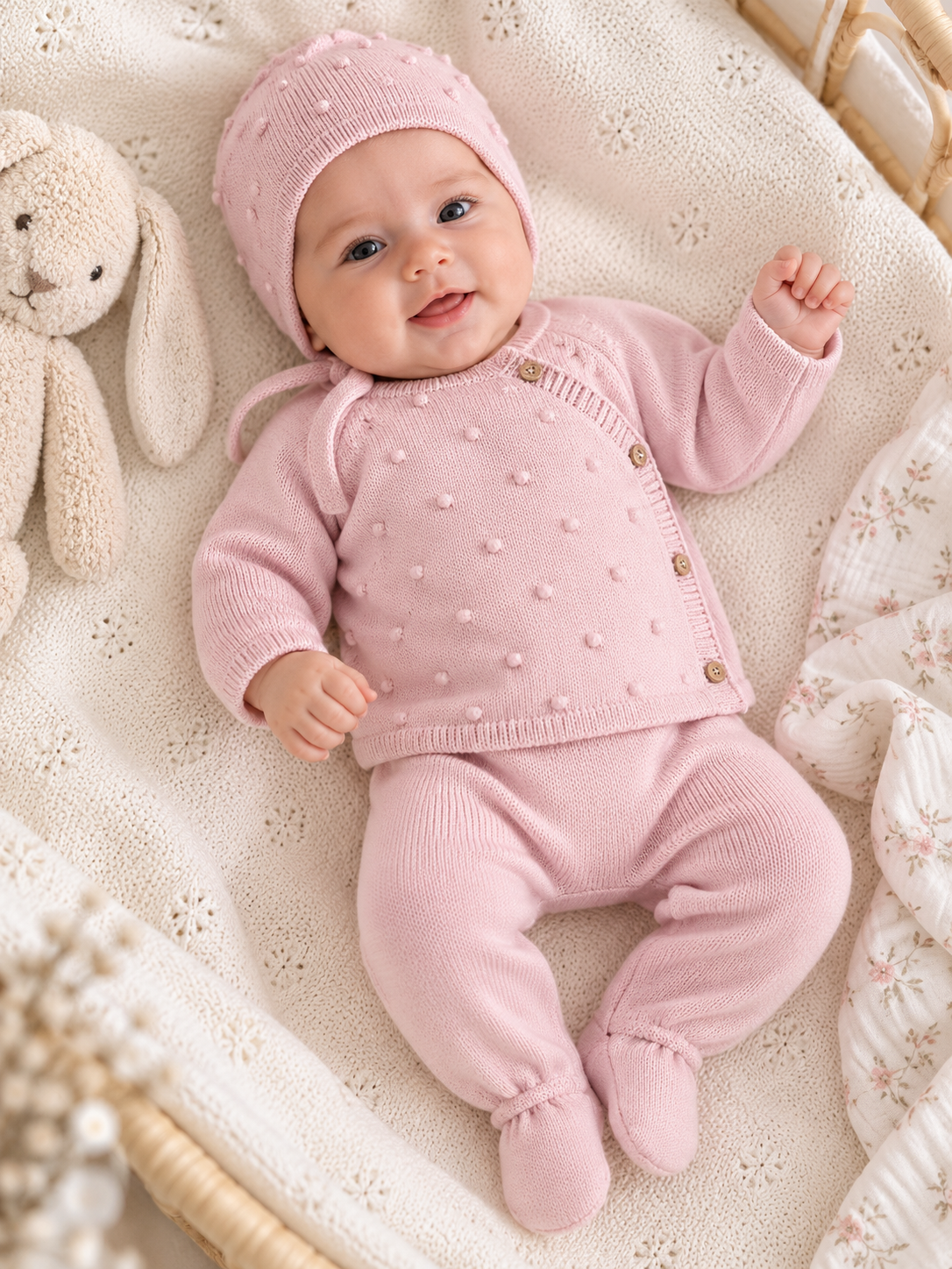 CT156 SET 3 PEZZI COTONE: Rosa Bebé / 0/3 mesi