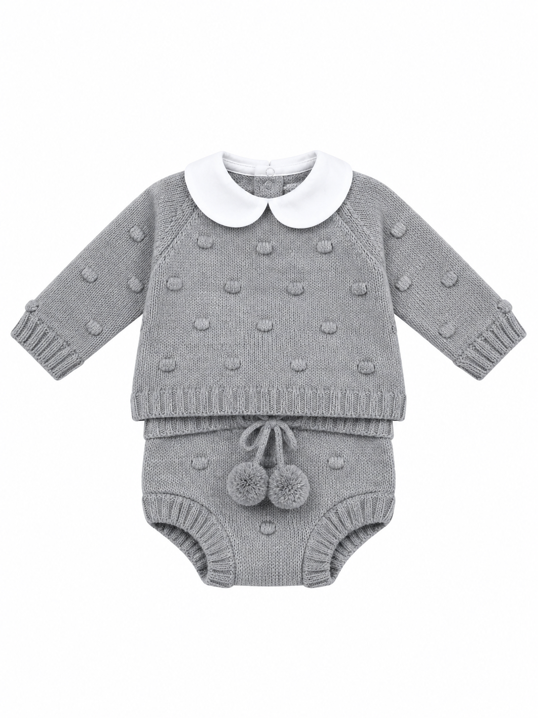 Completo neonato in maglia con colletto Peter Pan