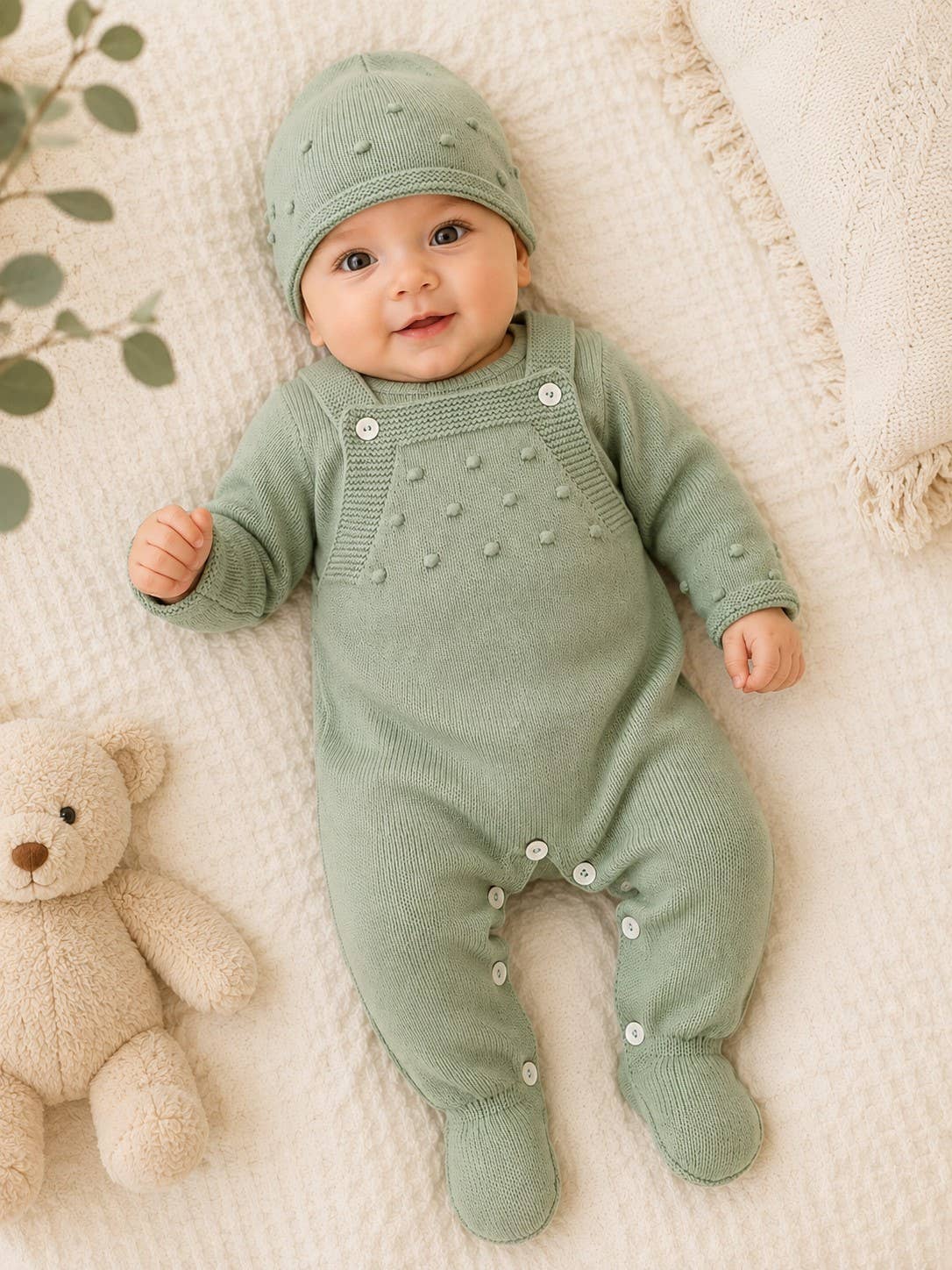 CT28 – Set salopette, maglioncino e cappellino - 100% cotone