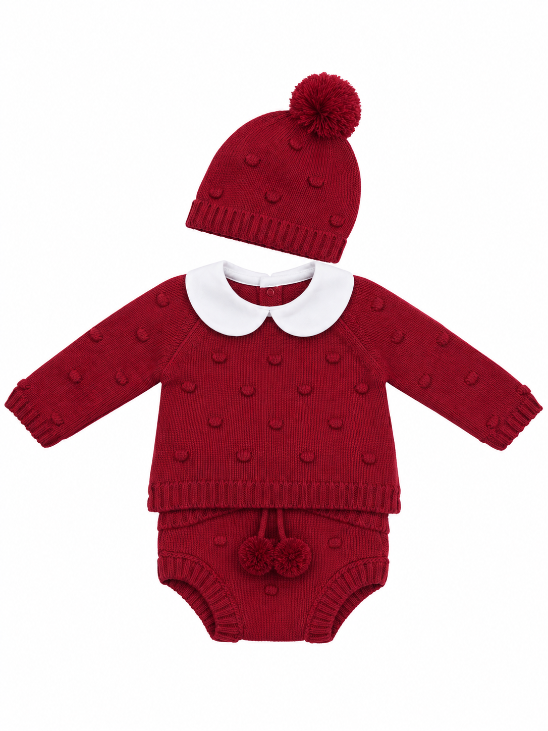 Completo neonato in maglia con colletto Peter Pan
