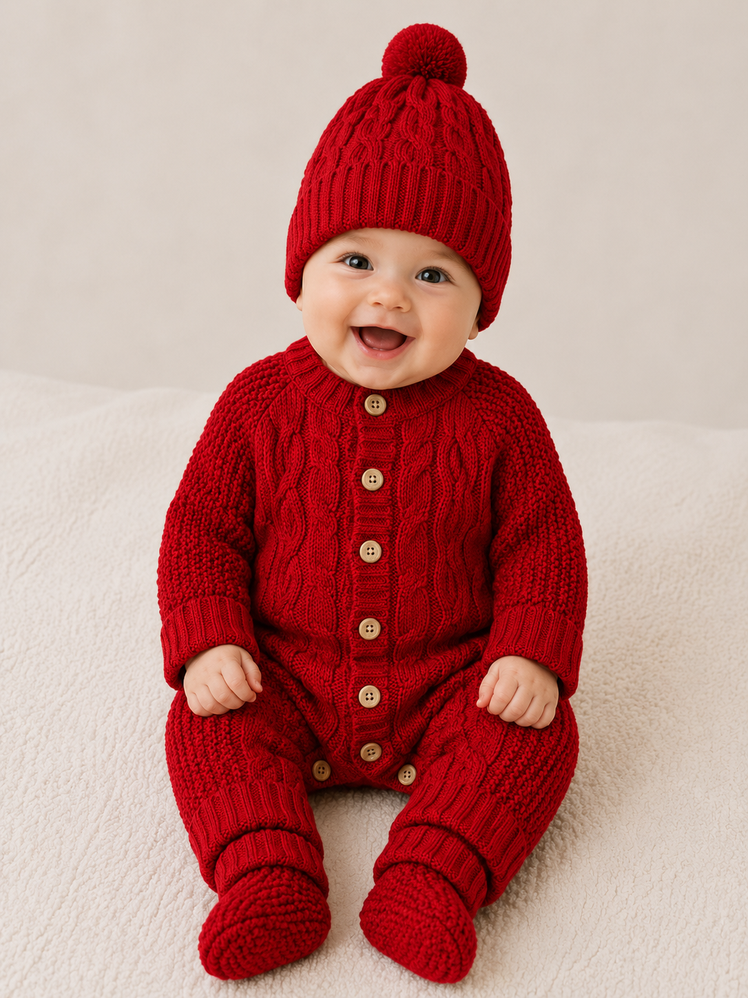 Set completo per neonato: tutina, cappello e scarpine: Rosso / 6 M
