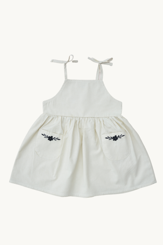 Vestito estivo beige ricamato per bambina in 100% cotone