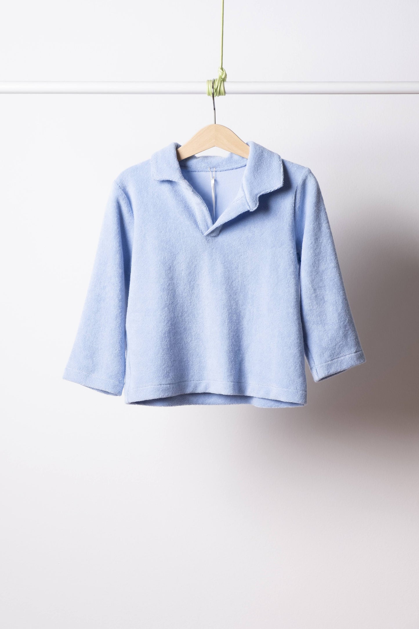 BERNIE - Polo manica lunga unisex in spugna di cotone colore azzurro