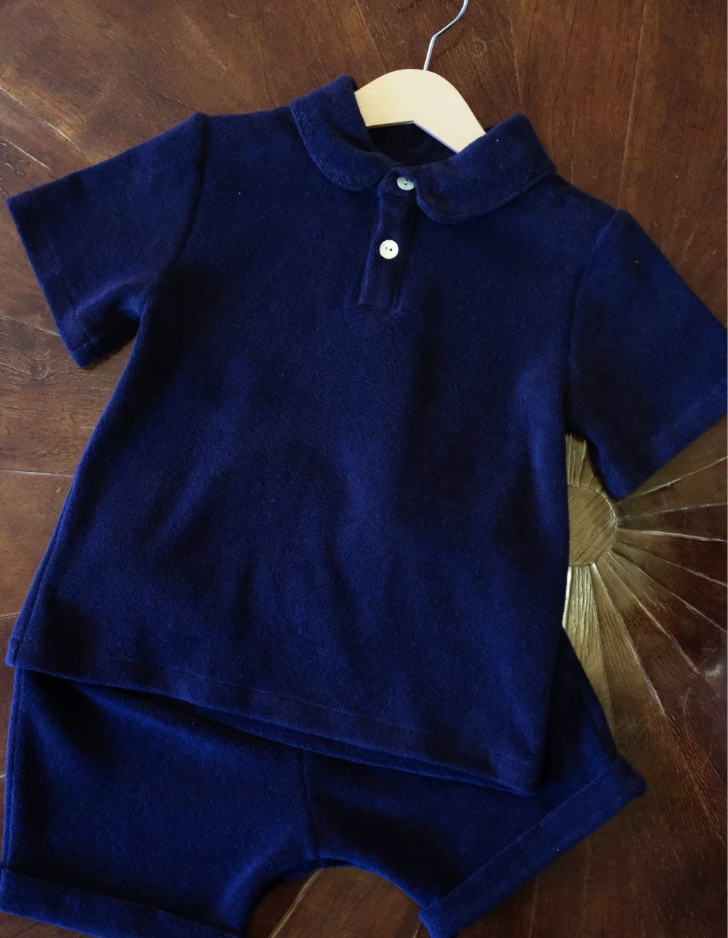 polo a manica corta da bambino in spugna di cotone blu navy