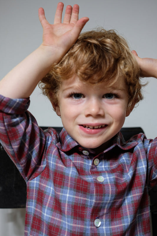 Camicia unisex Modello Olly in Cotone Felpato – Fantasia a quadri rossa e azzurro