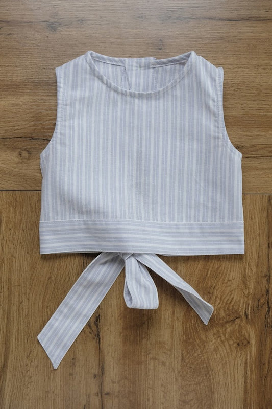 EMMA - Camicia smanicata Bambina in lino rigato