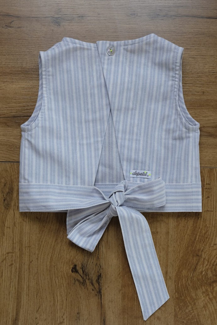 EMMA - Camicia smanicata Bambina in lino rigato