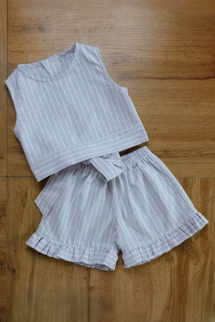 EMMA - Camicia smanicata Bambina in lino rigato