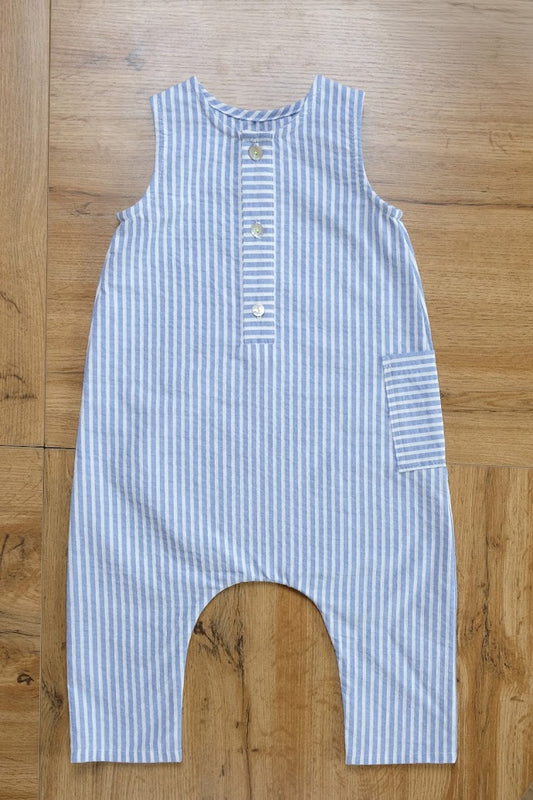 Salopette OCEAN seersucker rigato azzurro