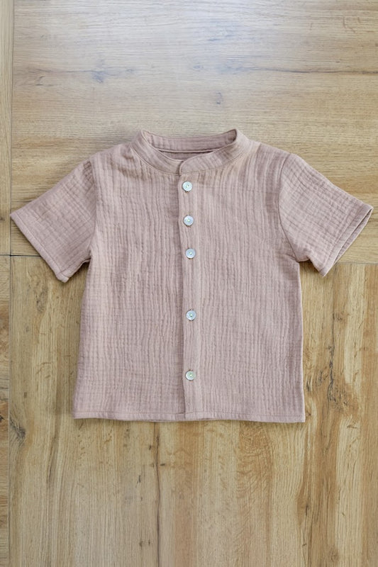 Camicia AMOS manica corta  mussola cacao unisex