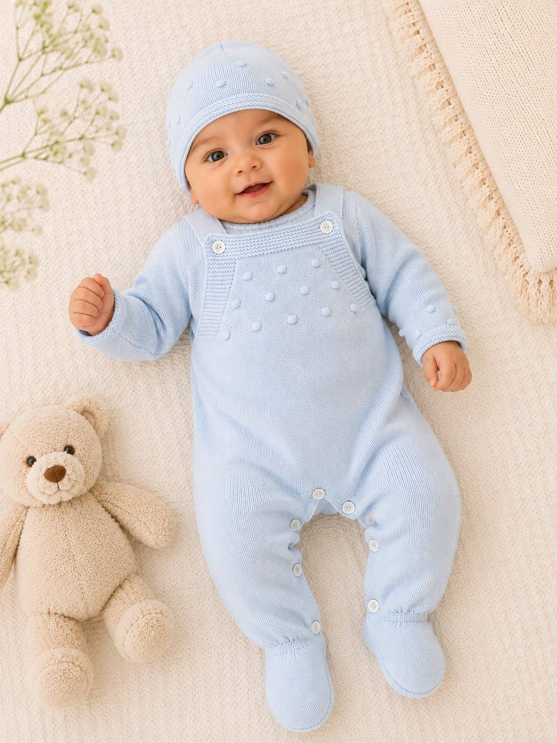 CT28 – Set salopette, maglioncino e cappellino - 100% cotone