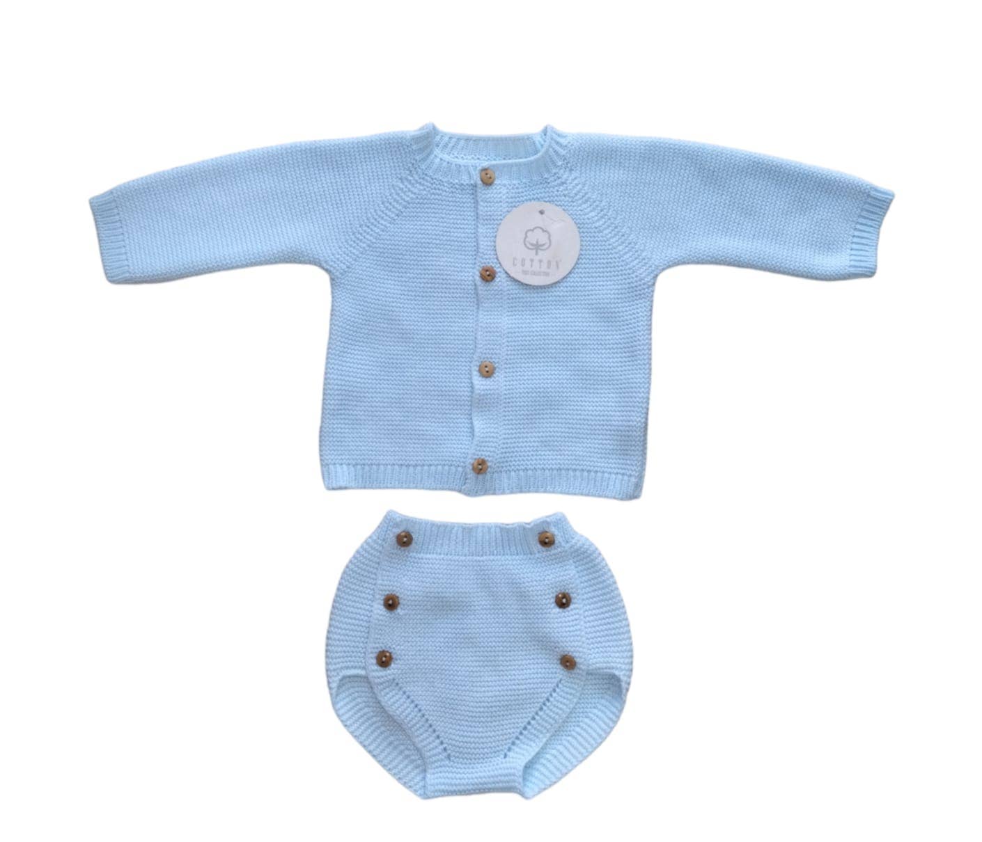 Set giacca con copri pannolino in cotone 100%: Celeste / Tamanho único 0/3 meses