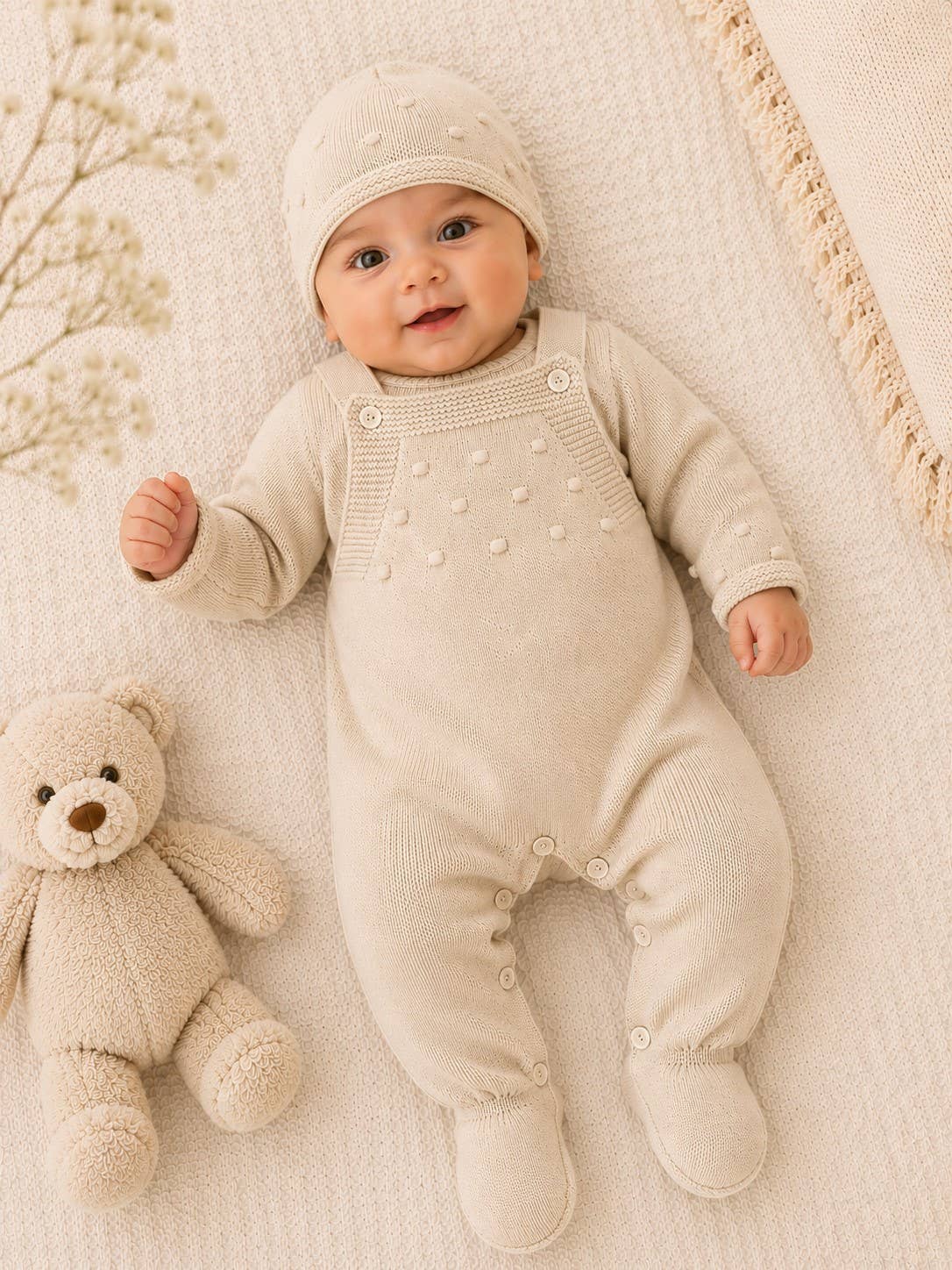 CT28 – Set salopette, maglioncino e cappellino - 100% cotone