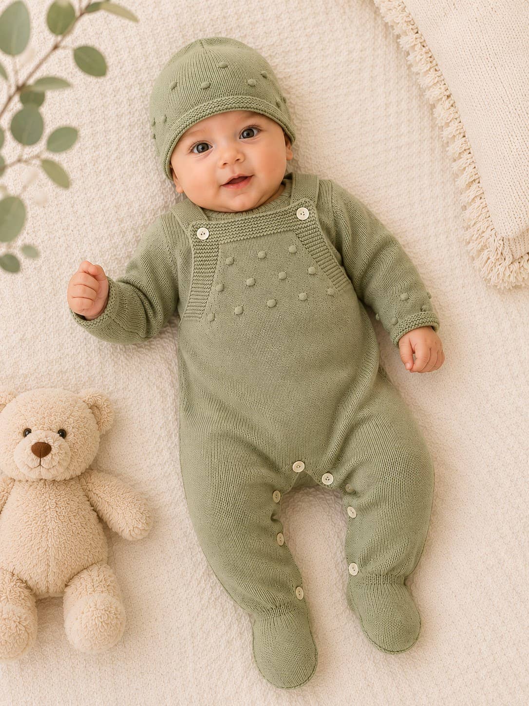 CT28 – Set salopette, maglioncino e cappellino - 100% cotone