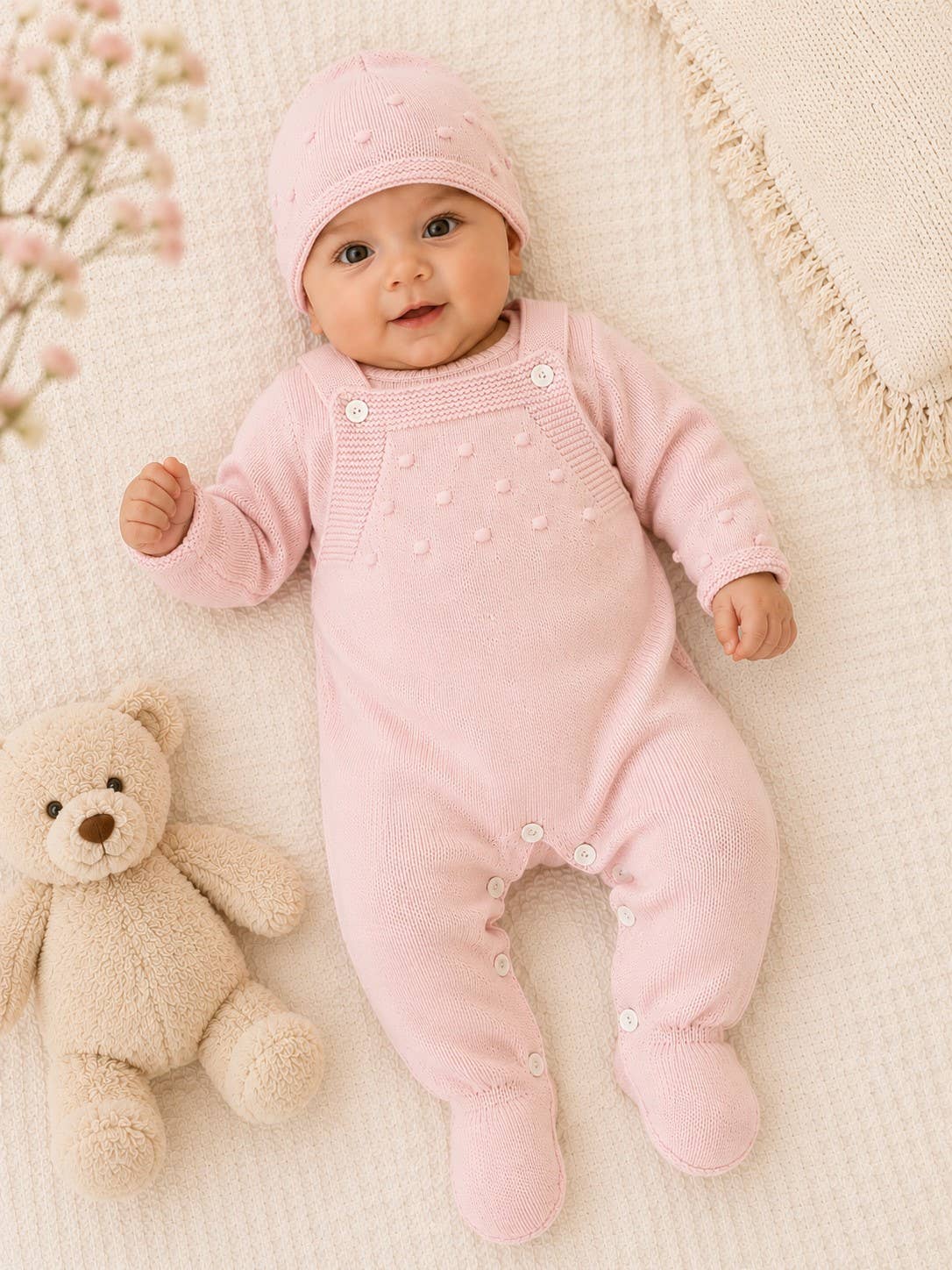 CT28 – Set salopette, maglioncino e cappellino - 100% cotone
