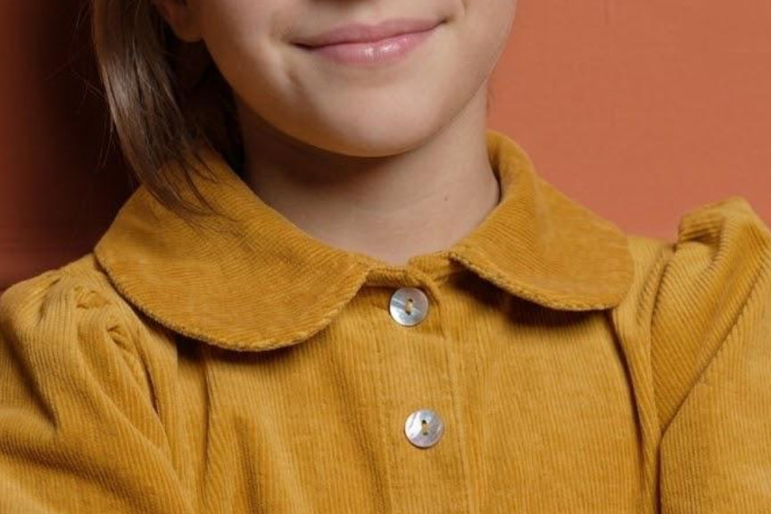 Vestito chemisier Bambina Ingrid in Velluto Senape
