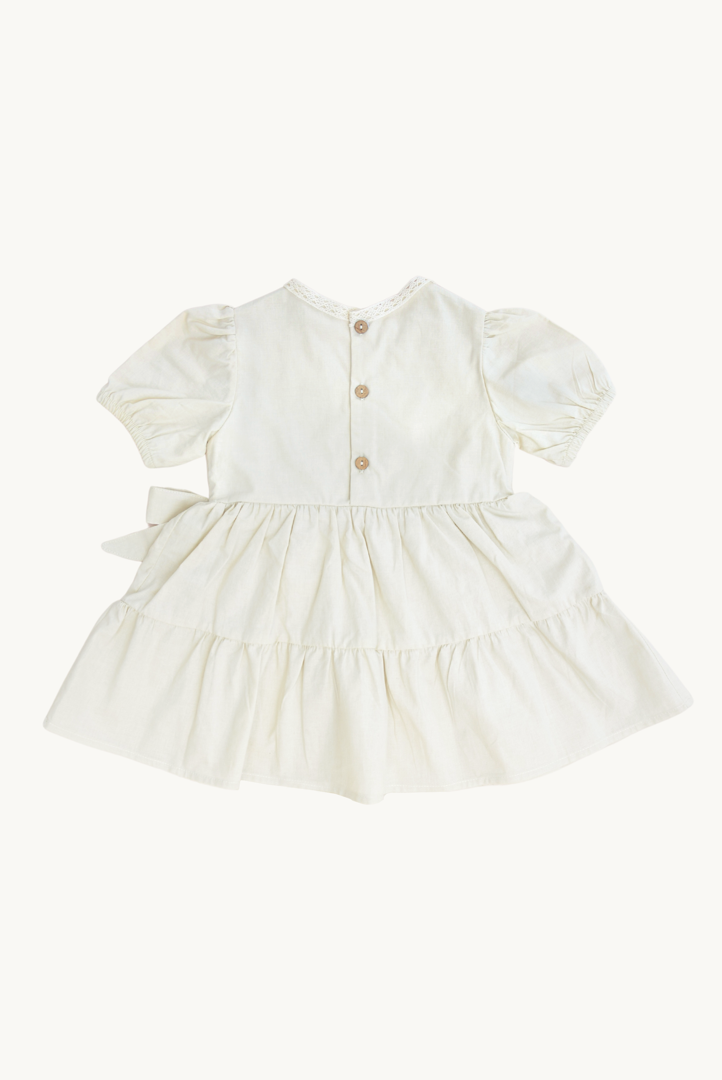 Vestito estivo beige in cotone 100% con pizzo per bambina