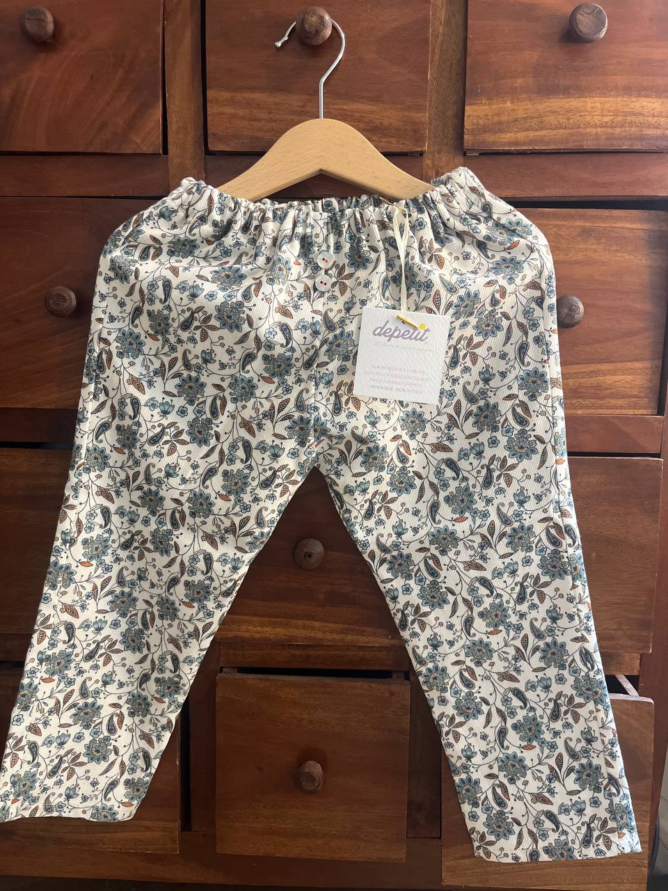 pantaloni bimba in velluto fantasia a fiori
